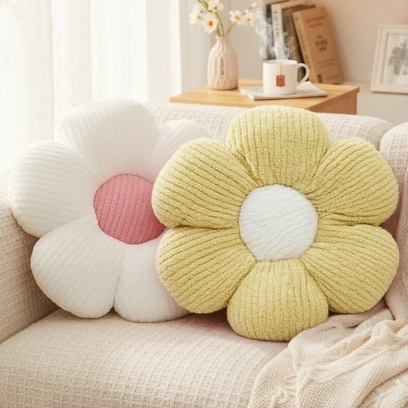 HonorHut 2 Pack Flower Pillows Soft Six Petal Daisy Shaped Throw Pillows Home Decorative Seating Cushion for Reading Sofa Couch Chair 15.7Inch White and Green