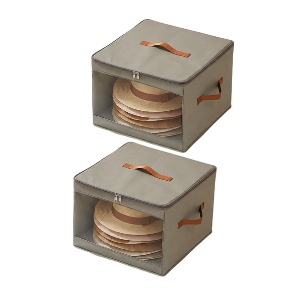 HonorHut 2 Pack Hat Storage for Baseball Caps Dust-Proof Hat Boxes with Carry Handles Hat Holder for Closet Moisture 13.78x13.78x9.84Inch Gray
