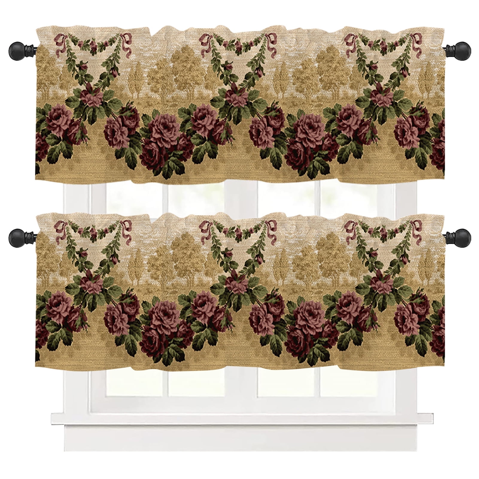HonorHut 2 Panels Curtain Valances Short Watercolor Blossoming Floral ...