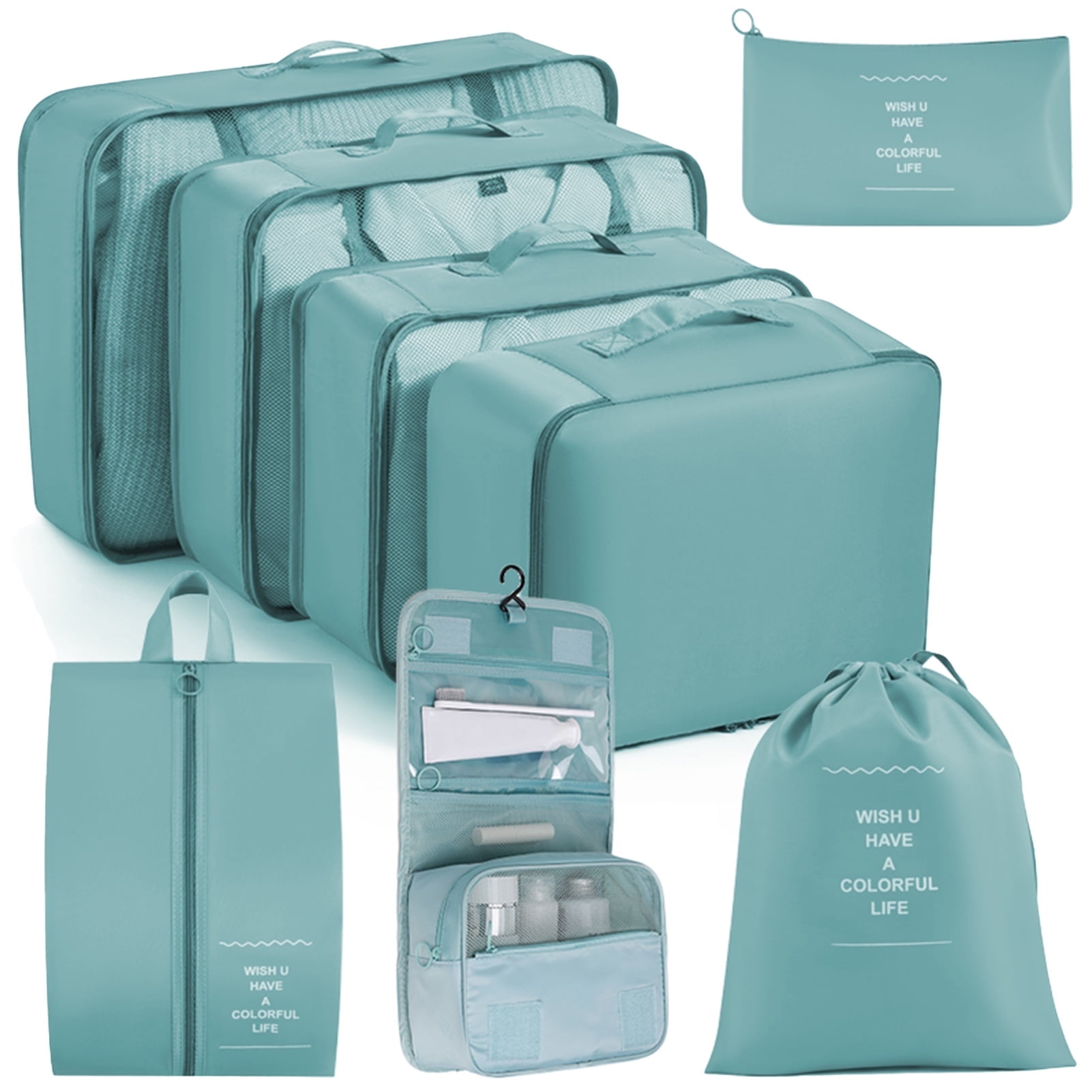 HonorHut 8 Set Packing Cubes Lightweight Organizer Bags Mesh Luggage Packing Bags Durable Storage Totes Travel Essentials Accessories Dusty Blue