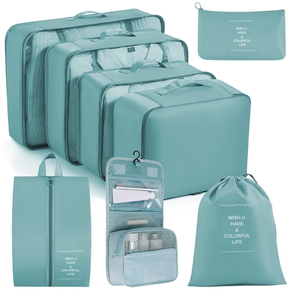 HonorHut 8 Set Packing Cubes Lightweight Organizer Bags Mesh Luggage Packing Bags Durable Storage Totes Travel Essentials Accessories Dusty Blue
