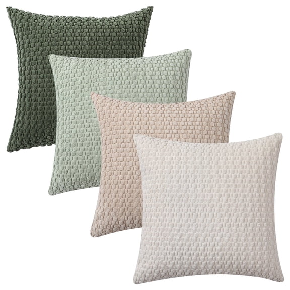 HonorHut Set of 4 Boho Corduroy Pillow Covers Decorative Soft Decor for Couch 20x20Inch Farmhouse Cushion Fresh Green