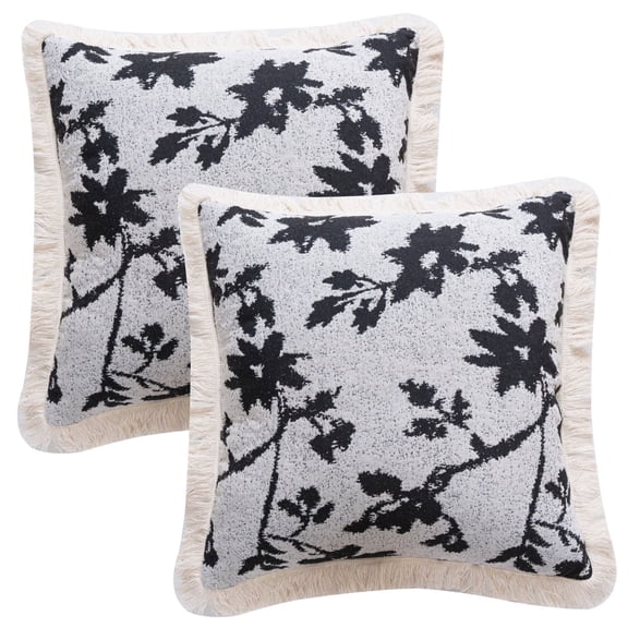 HonorHut Boho Jacquard Cushion cover Decorative Throw Pillow Covers with Tassels Floral Pattern Pillowcases 2 Piece 18x18 Inch Black Roses