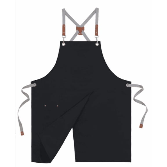 HonorHut Canvas Chef Apron Split Leg Apron with Multi Pocket Cross Back Adjustable Strap Work Apron for Kitchen Cooking Baking Grilling Black