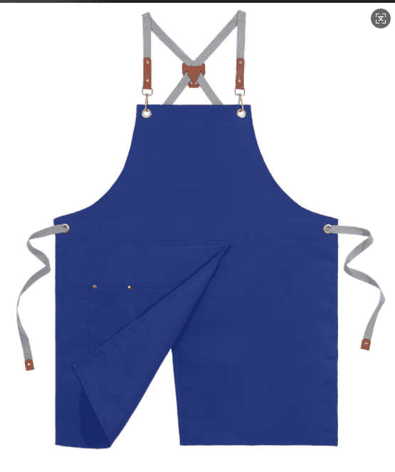 HonorHut Canvas Chef Apron Split Leg Apron with Multi Pocket Cross Back Adjustable Strap Work Apron for Kitchen Cooking Baking Grilling Blue