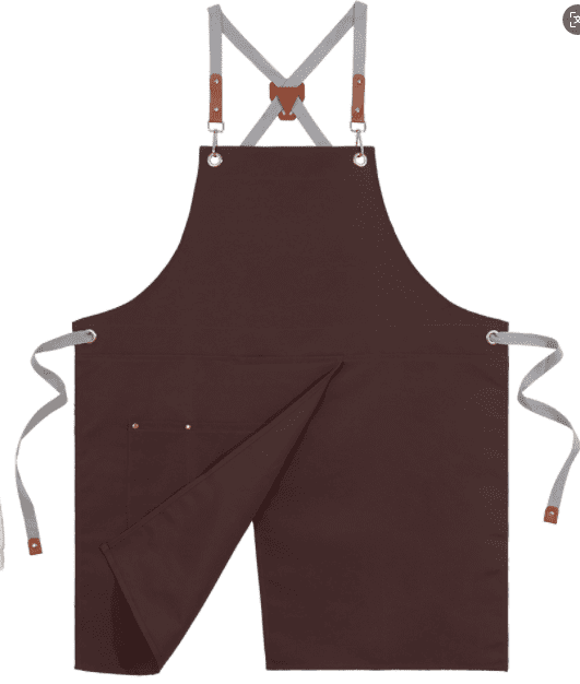 HonorHut Canvas Chef Apron Split Leg Apron with Multi Pocket Cross Back Adjustable Strap Work Apron for Kitchen Cooking Baking Grilling Dark Brown