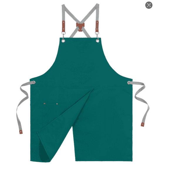 HonorHut Canvas Chef Apron Split Leg Apron with Multi Pocket Cross Back Adjustable Strap Work Apron for Kitchen Cooking Baking Grilling Green