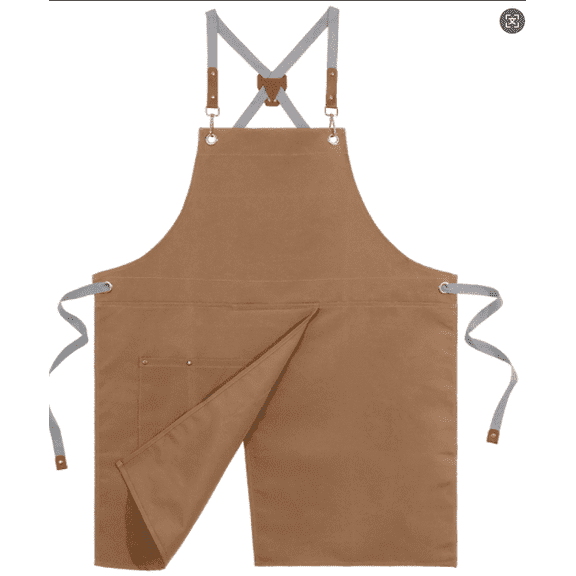 HonorHut Canvas Chef Apron Split Leg Apron with Multi Pocket Cross Back Adjustable Strap Work Apron for Kitchen Cooking Baking Grilling Light Coffee
