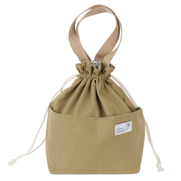 HonorHut Canvas Drawstring Lunch Bag Insulated Lunch Tote with Handle Reusable Leakproof Handbag Adult for Work Picnic Travel Green