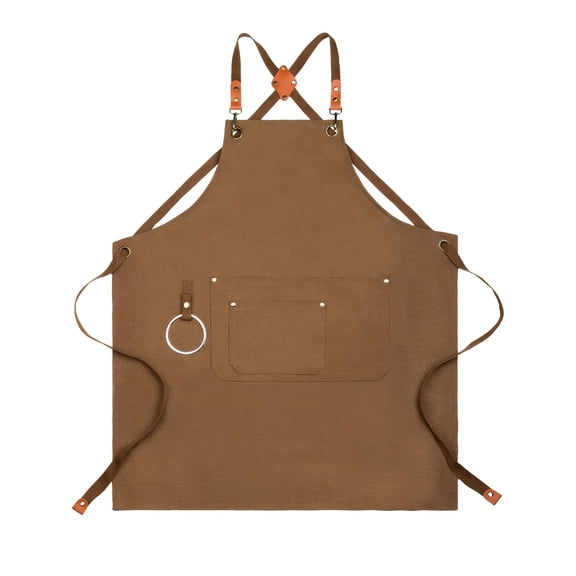 HonorHut Canvas Work Apron with Large Pockets Waterproof Cross Back Aprons Adjustable Cooking Apron for Kitchen Grilling Baking Brown