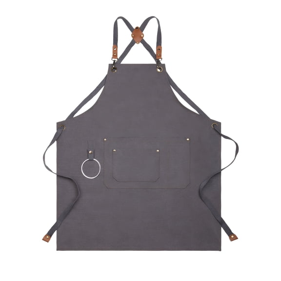 HonorHut Canvas Work Apron with Large Pockets Waterproof Cross Back Aprons Adjustable Cooking Apron for Kitchen Grilling Baking Grey
