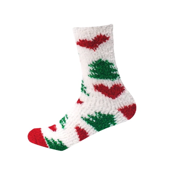 HonorHut Christmas Fuzzy Socks Warm Fluffy Slipper Socks for Women Colorful Sleeping Socks Soft Xmas Gifts 1 Pair Size 6-11 White Heart Tree