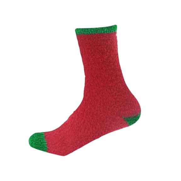 HonorHut Christmas Fuzzy Socks Warm Fluffy Slipper Socks for Women Colorful Sleeping Socks Soft Xmas Gifts 1 Pair Size 6-11 Red Green Heel