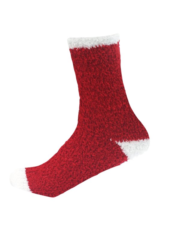 Christmas Fuzzy Socks Warm Fluffy Slipper Socks for Women Colorful Sleeping Socks Soft Xmas Gifts 1 Pair White Red Heel