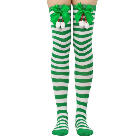 HonorHut Christmas Girl's Striped Tights Casual Over The Knee High Stockings Decorative Colored Striped Leggings Accessories Green White Stripes