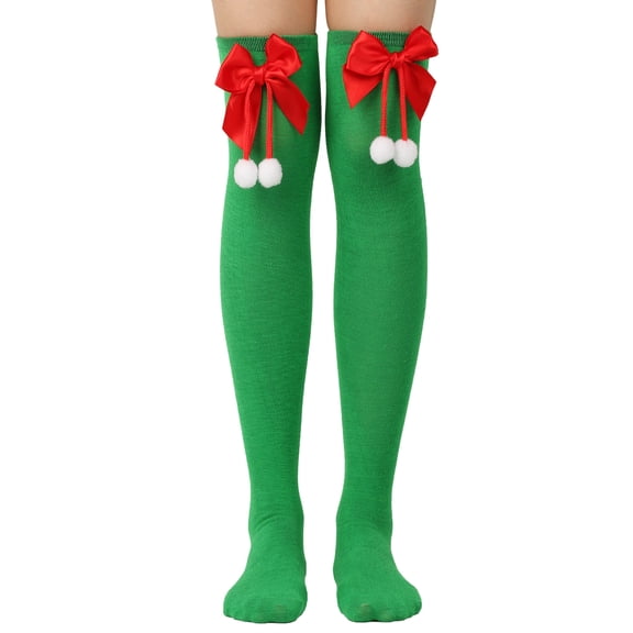 HonorHut Christmas Girl's Striped Tights Casual Over The Knee High Stockings Decorative Colored Striped Leggings Accessories Green
