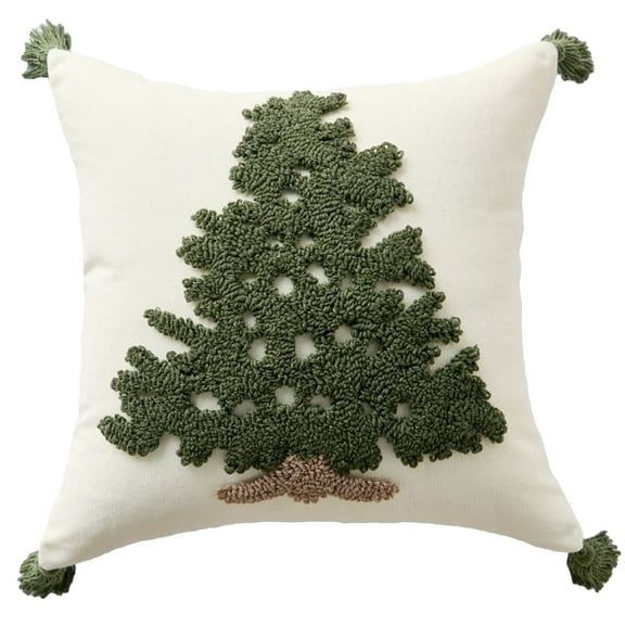 HonorHut Christmas Farmhouse Pillow Covers Green Tufted Embroidered Cushion Cases with Tassels Decorative Pillowcase 18x18Inch Asakusa Green