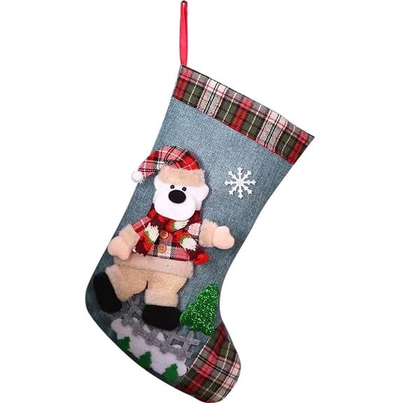 HonorHut Christmas Stocking Bags Farmhouse Large Hanging Socks Festive Stocking for Family Holiday Party Christmas Decorations Grey