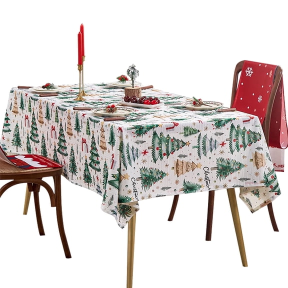 HonorHut Christmas Tablecloth Rectangular Printed Table Cover Winter Snow Trees Washable Table cloth Decorative New Year Celebrations 55x71 Inch White