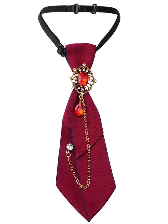 Crystal Bow Tie for Women Adjustable Vintage Sparkly Crystal Neck Tie Work Casual Gothic Rhinestone Ties with Metal Chain Red