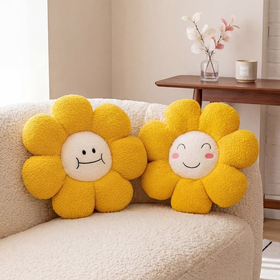 HonorHut Cute Couch Pillows 2 Pack Sunflower Shaped Seating Cushion Butt Floor Pillow Decorative Soft Couch Cushion for Bed Sofa Couch Yellow