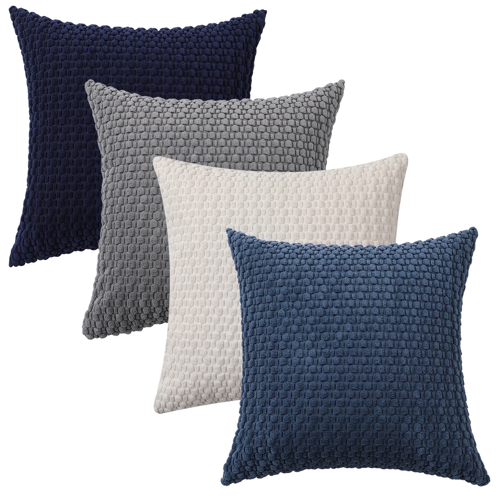 HonorHut Decorative Throw Pillow Covers 18x18 Inch Soft Corduroy Pillowcases Modern Boho Stripe Pillow Covers 4 Piece Set Blue Gray