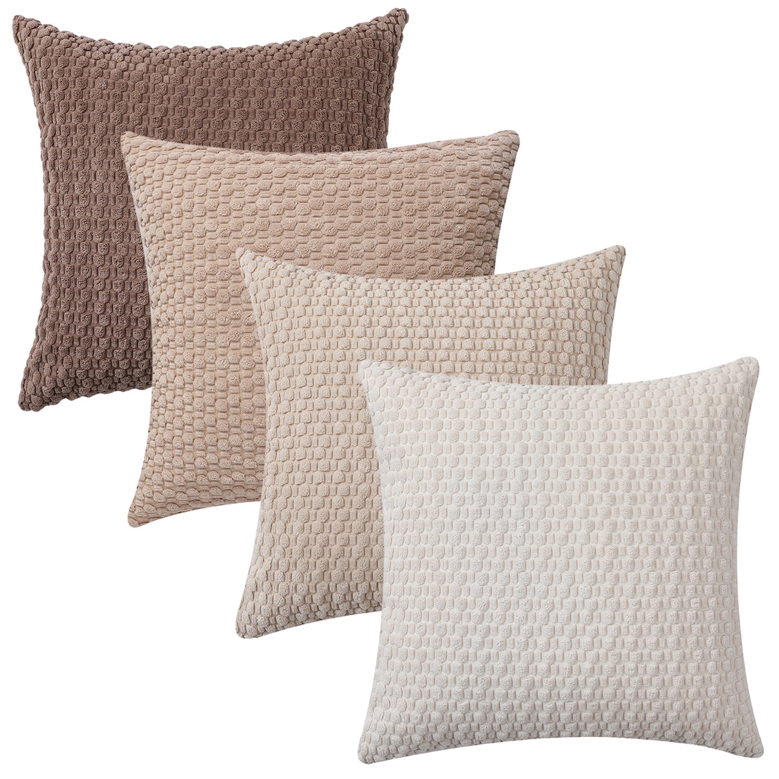 HonorHut Decorative Throw Pillow Covers 18x18 Inch Soft Corduroy Pillowcases Modern Boho Stripe Pillow Covers 4 Piece Set Camel Color