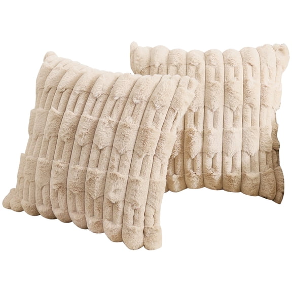 HonorHut Double Sided Plush Pillow Covers Set of 2 Decorative Faux Fur Throw Pillow Covers Modern Accent Couch Cover Beige 18x18Inch