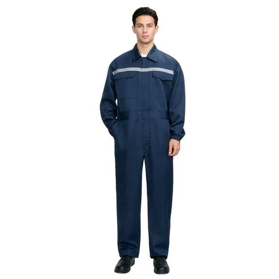 HonorHut Dustproof Workwear Reflective Strip Coveralls Long Sleeve Overall Dustproof Jumpsuit Work Suit Spring and Autumn Season Deep Blue L