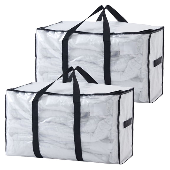 HonorHut Extra Large Moving Bags Heavy Duty Storage Totes Wrap Around Handles Packing Bags for Dorm Room Essentials 2 Pieces Transparent