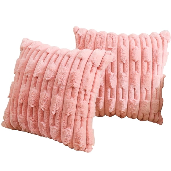 HonorHut Faux Rabbit Fur Pillowcases Soft Fluffy Throw Pillow Covers Decorative Cushion Cover 20x20Inch Universal Pillow Covers Protector Pink 2 Piece