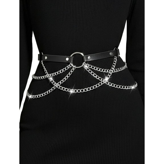 HonorHut Gothic Punk Pants Chain Fashion Waist Chains with Detachable Link Multilayer Chain Punk Belts for Women Adjustable Metal Accessories Black