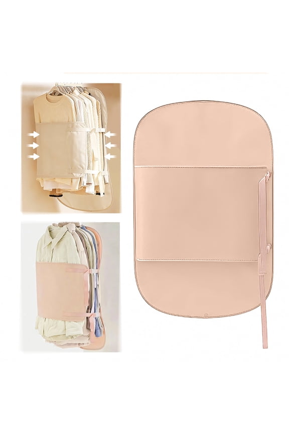 Hanging Space-Saver Closet Compressor Space Saving Hanging Garment Bag with Strap Portable Storage Bag for Travel & Home 1Piece Pink