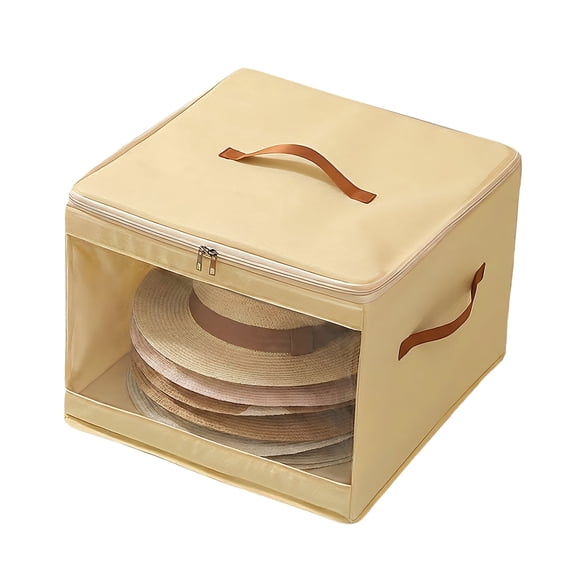 HonorHut Hats Boxes for Women Storage Travel Organizer with Handles Stackable Hat Storage Bag Hat Holder Rack 1 Piece 13.78x13.78x9.84Inch Beige
