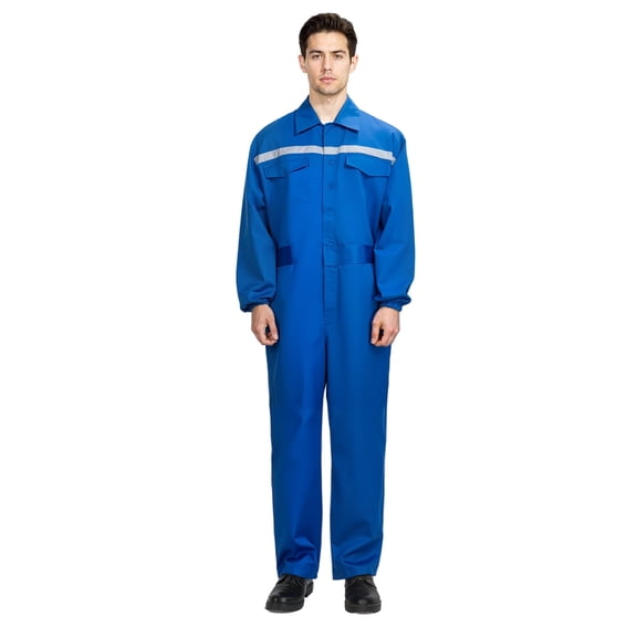 HonorHut Jumpsuit Overalls Long Sleeve Coveralls Dustproof Wrinkle Resistant Workwear with Multi Pockets Reflective Strip Work Suit Bright Blue M