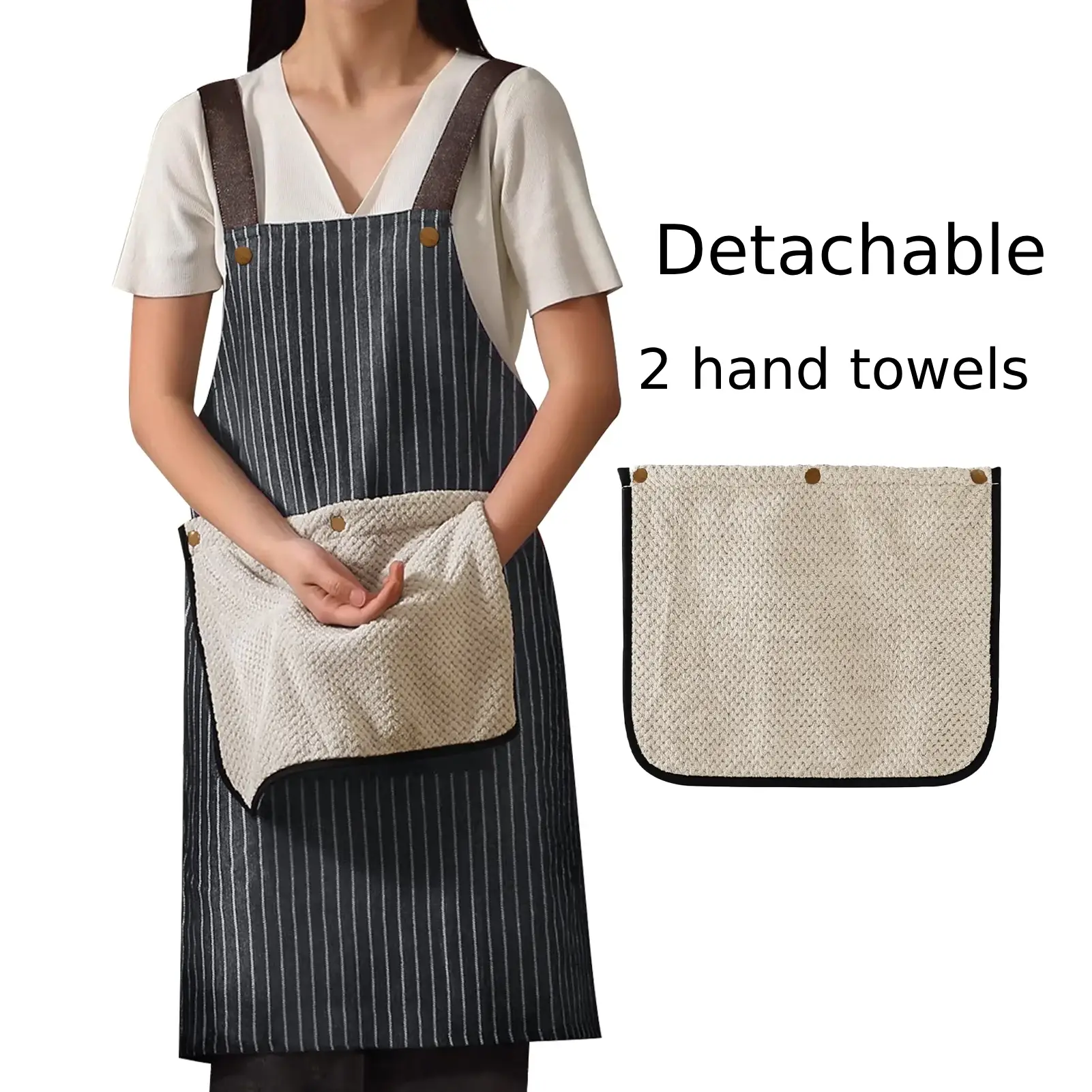 HonorHut Kitchen Apron Waterproof Striped Pinafore with 2 Removable ...
