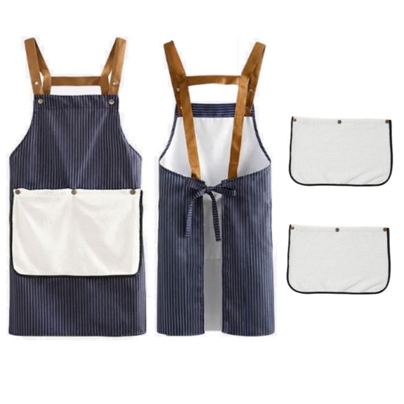 HonorHut Kitchen Apron with 2 Hand Towel H Back Stripes Pinafore Adjustable Strap Aprons Convenient for Daily Use Blue