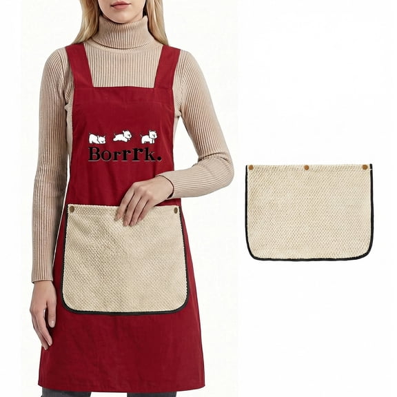 HonorHut Kitchen Cooking Apron Cross Back Apron with 2 Detachable Towel Soft Taslon Fabric Pinafore Letter Print for Pinny Baking Painting Gardening Red