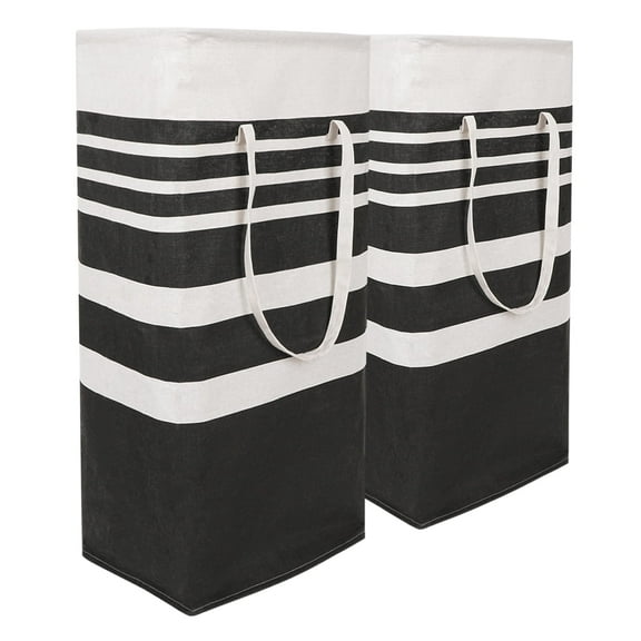 HonorHut Large Foldable Laundry Basket Hamper Freestanding Laundry Hamper Waterproof Clothes Hamper with Reinforced Handles 2 PCS Black Stripe 15.7x11.8x23.6Inch 75L
