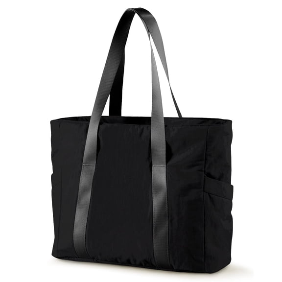 HonorHut Large Light Weight Tote Bag for Women Multiple Pockets Zipper Shoulder Bags Foldable Travel Bag Dance Yoga Mat Bag 15.25x6x12.7Inch Black