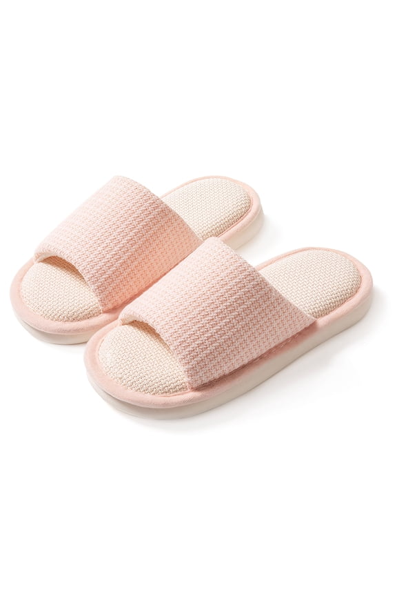 Open Toe Slippers Soft Bottom Shoes Nonslip Flat Slides Breathable Lightweight Slide Cotton Linen Indoor Outdoor Slipper Pink