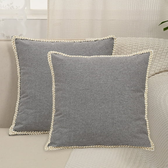 HonorHut Outdoor Throw Pillow Covers 18x18 inch Decorative Sofa Pillow Covers 2 Pieces Colourful Cotton Linen Pillow Case with Stitched Edge Grey