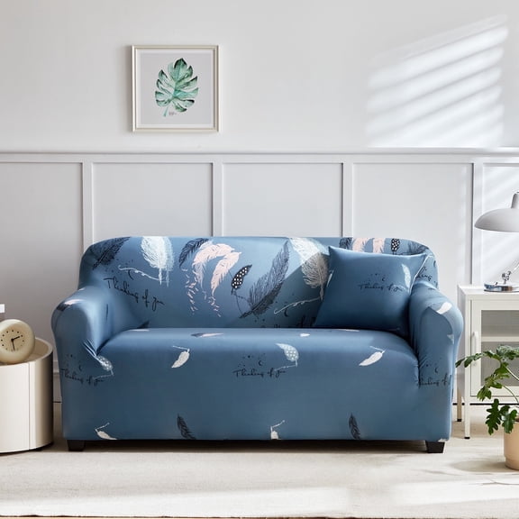 HonorHut Patterned Couch Cover High Strength Stretch Sofa Cover 4 Seater Printed Washable Slipcovers Modern Fashion Universal Furniture Protector Grayish Blue