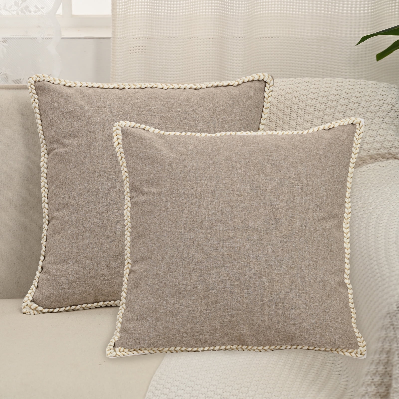 HonorHut Pillow Covers Farmhouse Decorative Throw Pillow Covers with Stitched Edge Colourful Cotton Linen Pillowcase 1 Piece 12x20 Inch Khaki
