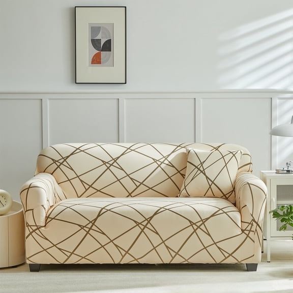 HonorHut Printed Sofa Cover Full Wrap Stretch Couch Covers Loveseat Non-Slip Slipcovers Washable Sofa Throw for Pet Hair Spill Resistance Sofa Clothes Cover Apricot