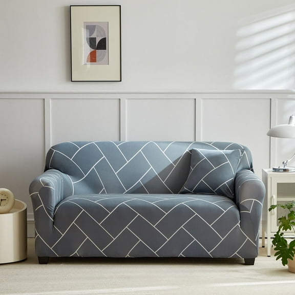 HonorHut Printed Sofa Cover Full Wrap Stretch Couch Covers Polyester Loveseat Non-Slip Slipcovers Washable Sofa Throw for Pet Hair Spill Resistance Sofa Clothes Cover Light Gray