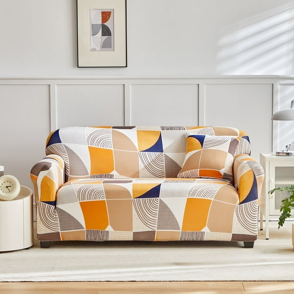 HonorHut Printed Sofa Cover Full Wrap Stretch Couch Covers Polyester Loveseat Non-Slip Slipcovers Washable Sofa Throw for Pet Hair Spill Resistance Sofa Clothes Cover Orange