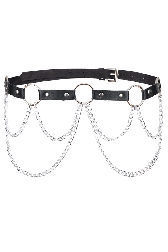 Punk Belts for Women Gothic Style Chain Rivet Two Layers Waist Strap Decorative Leather Punk Pants Clothes Accessory Black