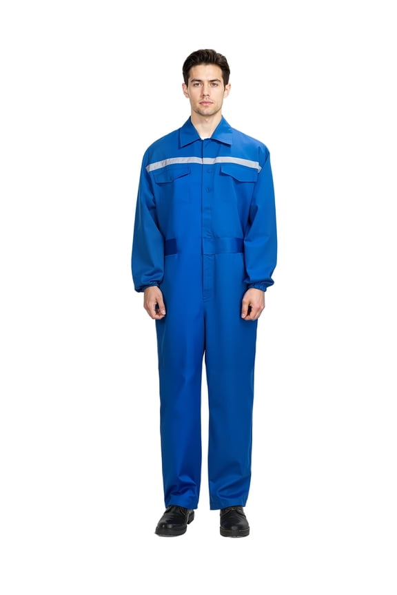 Reflective Strip Overalls Wrinkle Resistant Mens Work Coverall Dustproof Work Suit with Multi Pockets Labor Protection Workwear Bright Blue S