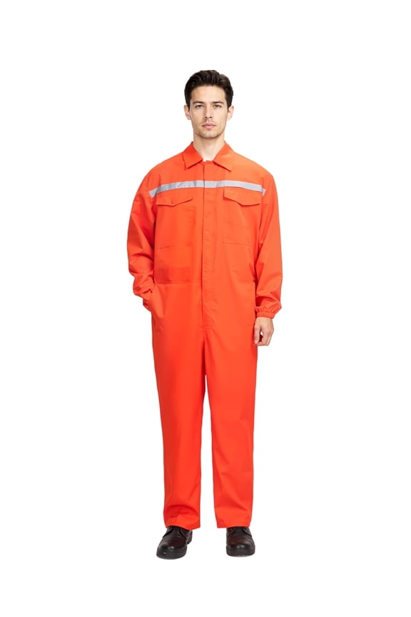 Reflective Strip Overalls Wrinkle Resistant Mens Work Coverall Dustproof Work Suit with Multi Pockets Labor Protection Workwear Orange S